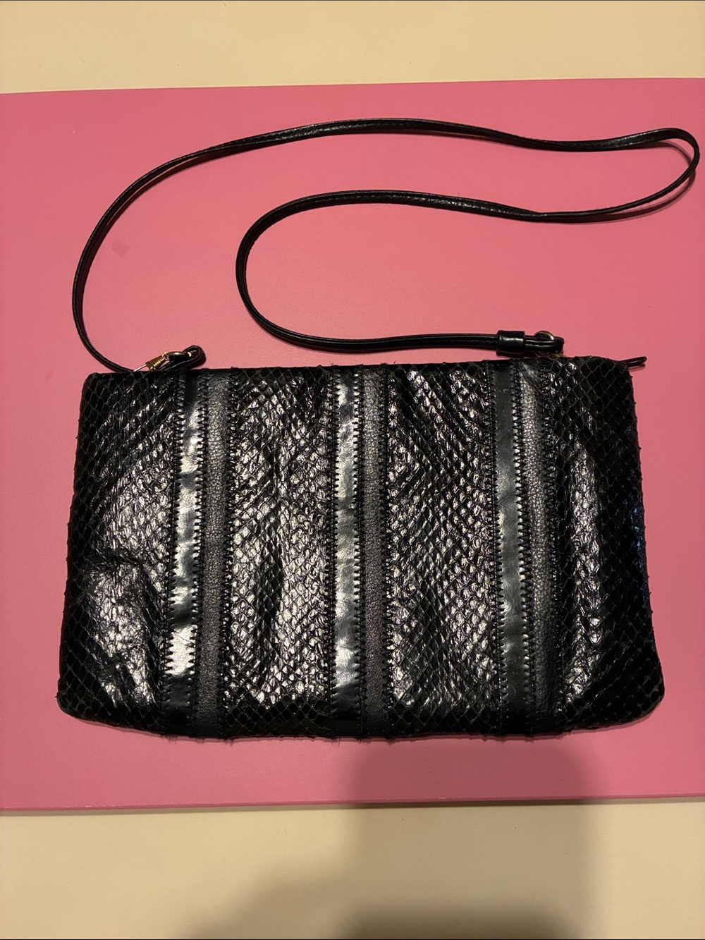 Vintage 80’s Clemente black snakeskin convertible clutch